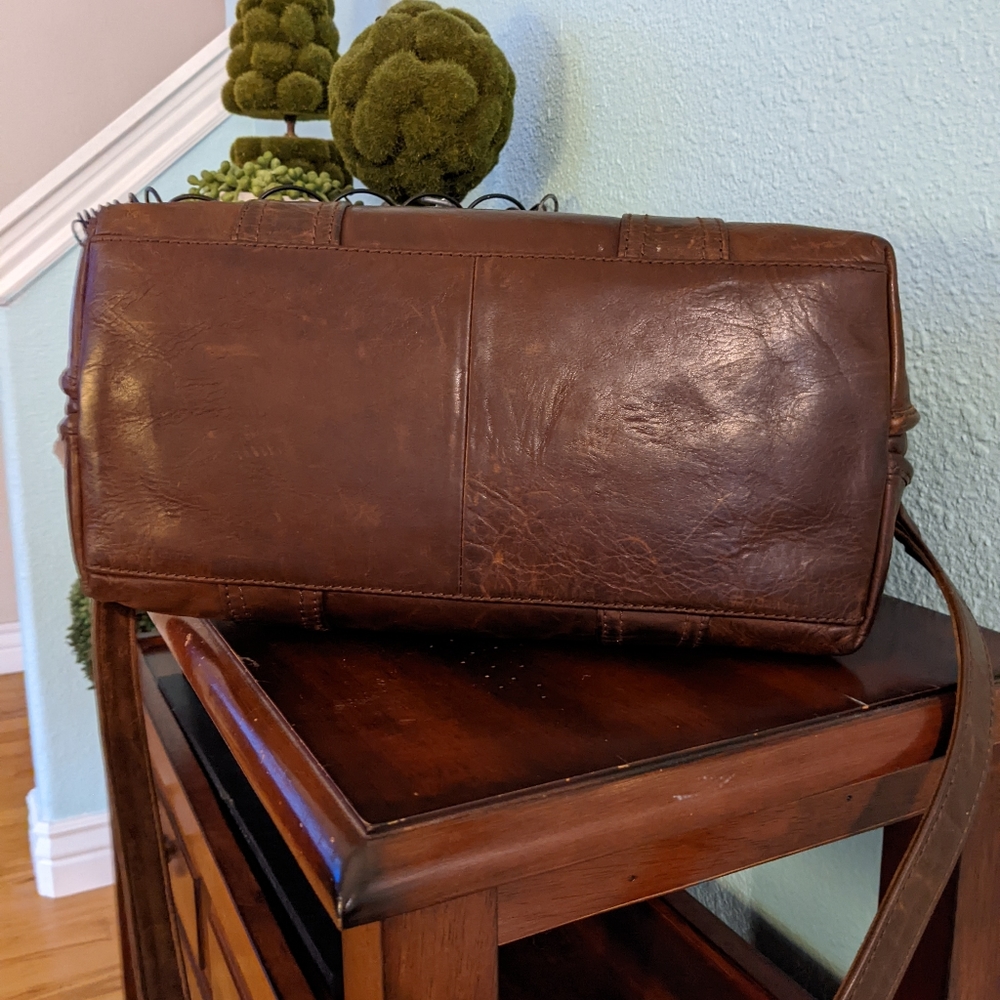 Frye Domed Satchel Leather Handbag - Dark Brown - Picture 6 of 12